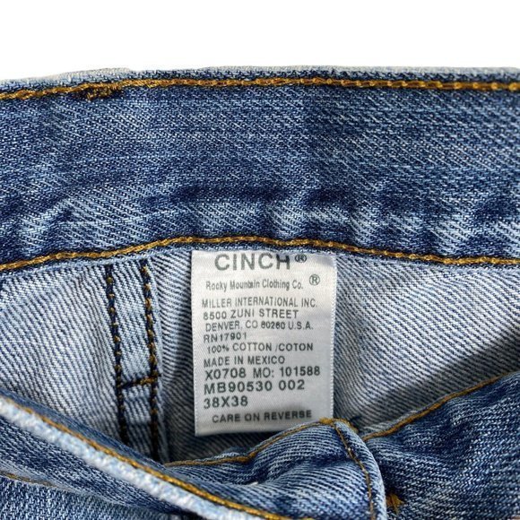 Cinch Western Denim Blue Jeans Mens 38x38 Green Label Distressed MB90530 - Picture 5 of 8